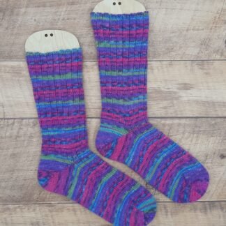 HANDMADE KNITTED SOCKS - Size 4-5 Deep pinks & mauves with a splash of turquoise and greens - SOLD