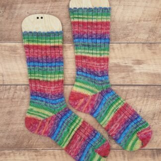 HANDMADE KNITTED SOCKS - Size 2-3 Rainbow fading stripes