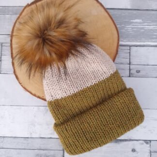 OLIVE GARDEN -  double thickness handmade adult beanie with (or without) faux fur pom pom