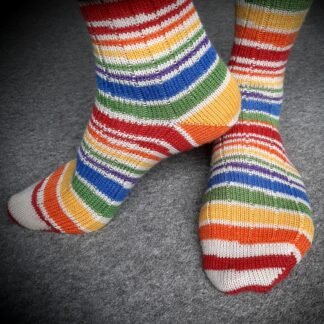 HANDMADE KNITTED SOCKS - Size 8-9 Rainbow Stripes