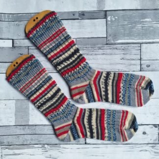 HANDMADE KNITTED SOCKS - Size 5-6 Grey & Pink Fairisle - SOLD