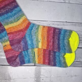 HANDMADE KNITTED SOCKS - Size 7-8 Rainbow stripes