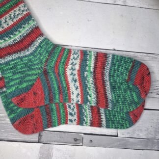 HANDMADE KNITTED SOCKS - Size 5-6 Classic Christmas