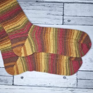 HANDMADE KNITTED SOCKS - Size 7-8 Autumn Leaves - with Bluefaced Leicester Wool