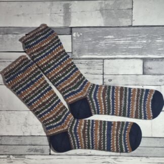 HANDMADE KNITTED SOCKS - Size 9-10 - Mallard with Navy Heels and Toes -  Deluxe Range