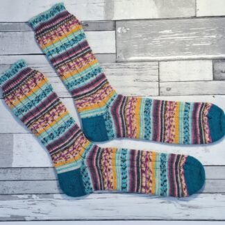 HANDMADE KNITTED SOCKS - Size 15 - Funky with turquoise heels and toes