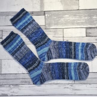 HANDMADE KNITTED SOCKS - Size 12-13 - Denim Delight