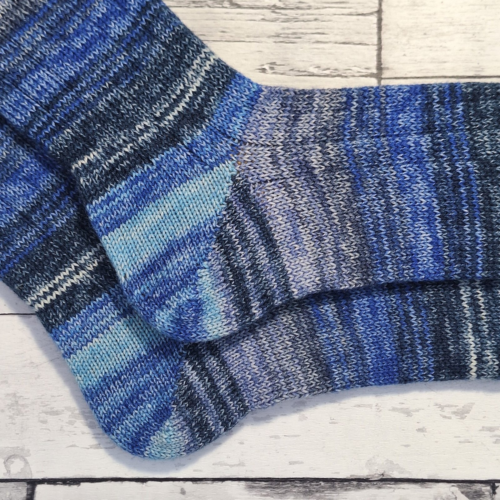 HANDMADE KNITTED SOCKS - Size 12-13 - Denim Delight - Image 2