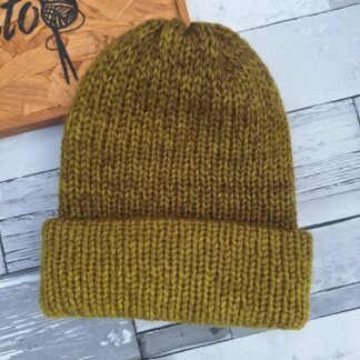 100% British Wool - Re-Treat Chunky Hand-dyed Warm Olive Knitted Hat