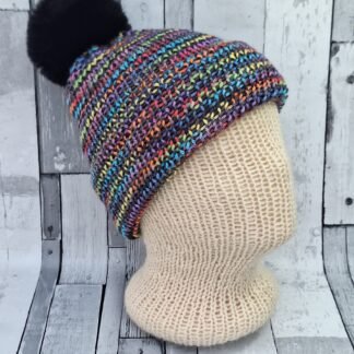 Hand-dyed 100% merino knitted hat -  Moody Rainbow