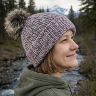 100% British Wool - The Croft Aran - soft pink and grey knitted hat