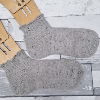 HANDMADE KNITTED SOCKS - Size 5-6 Chunky Grey Tweed Shorties