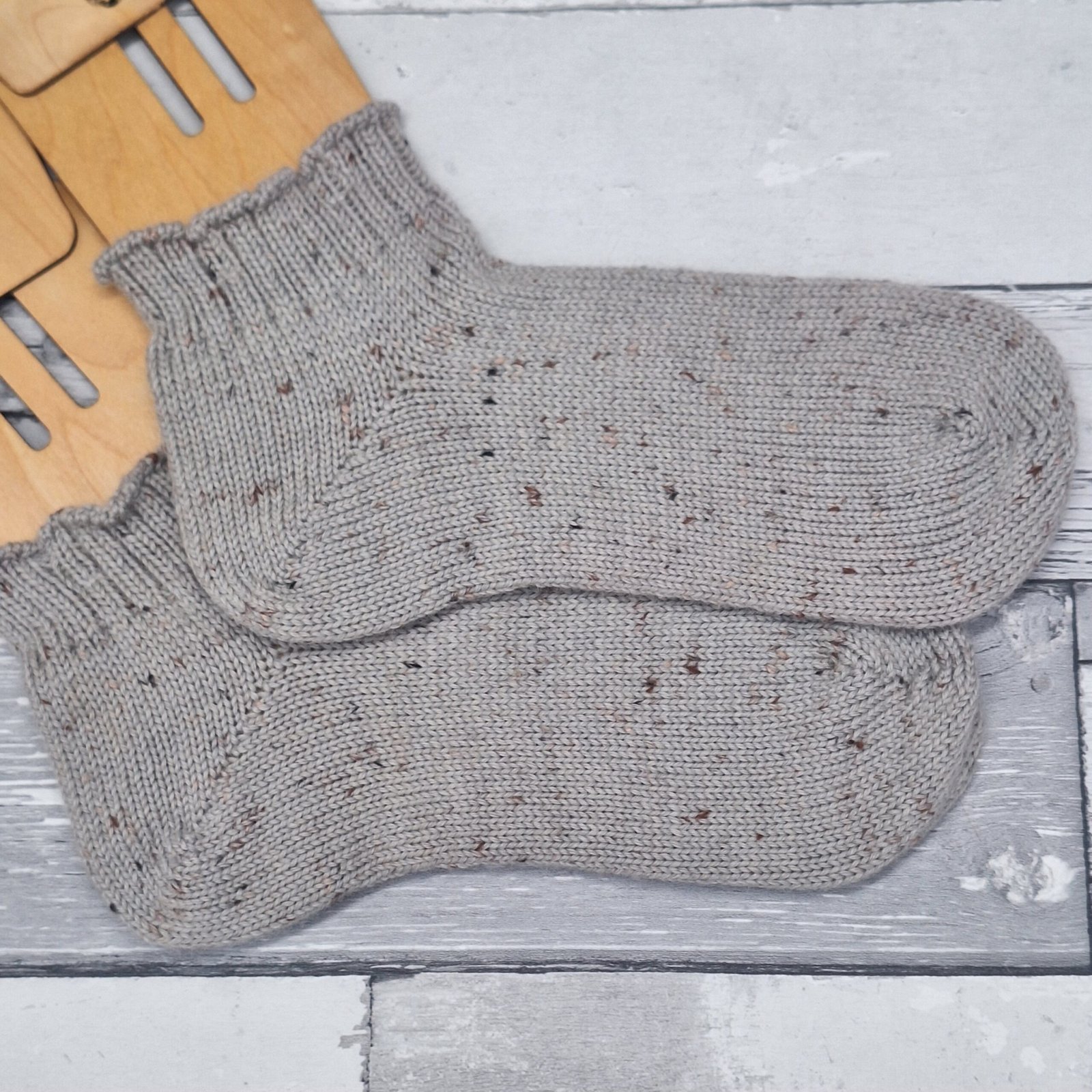 HANDMADE KNITTED SOCKS - Size 5-6 Chunky Grey Tweed Shorties - Image 2