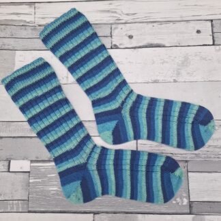 HANDMADE KNITTED SOCKS - Size 5-6 - Blue Lagoon - Deluxe Range
