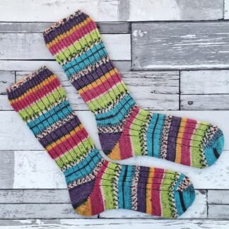 HANDMADE KNITTED SOCKS - Size 5-6 - Wildflower Stripe