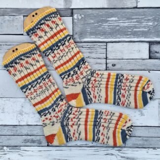 HANDMADE KNITTED SOCKS - Size 6-7 Harvest Stripe