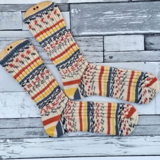 HANDMADE KNITTED SOCKS - Size 8-9 Harvest Stripe