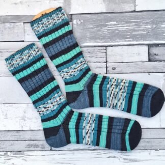 HANDMADE KNITTED SOCKS - Size 9-10 Driftwood Stripe