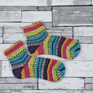 HANDMADE KNITTED SOCKS - Size 3-4 Shorties - Wildflower Stripe