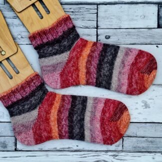 HANDMADE KNITTED SOCKS - Size 3-4 - Berry Stripe - Cute little Anklets