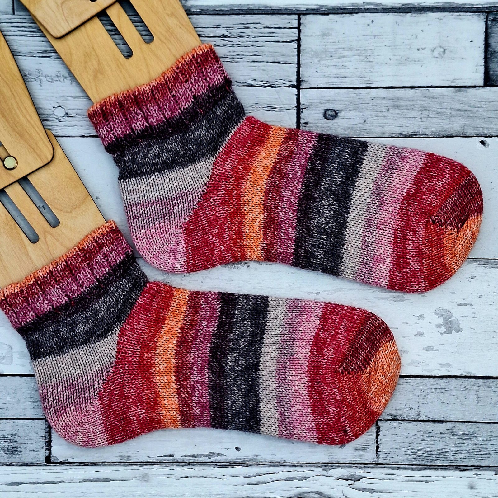 HANDMADE KNITTED SOCKS - Size 3-4 - Berry Stripe - Cute little Anklets