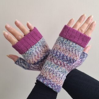 Handmade British Wool Wristwarmers - Purple Emperor & Blackcurrant Bomb