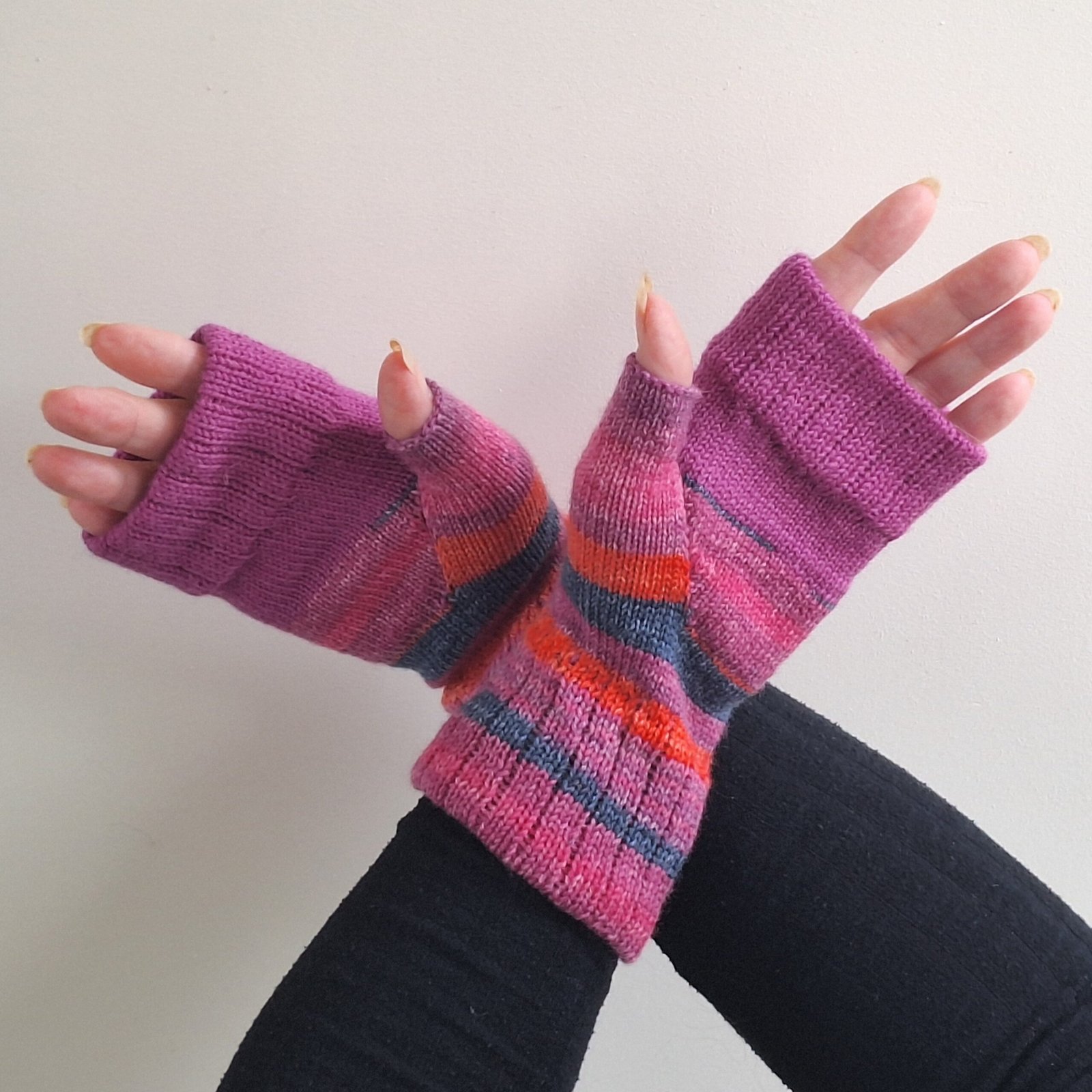 Handmade Colourful Wristwarmers - Berry Blaze | Pink & Purple - Image 2