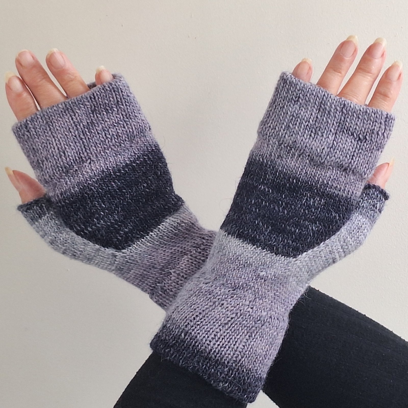Handmade 100% Alpaca Wristwarmers - Hearth & Heather | Deep Navy & Soft Grey Mauve - Image 5