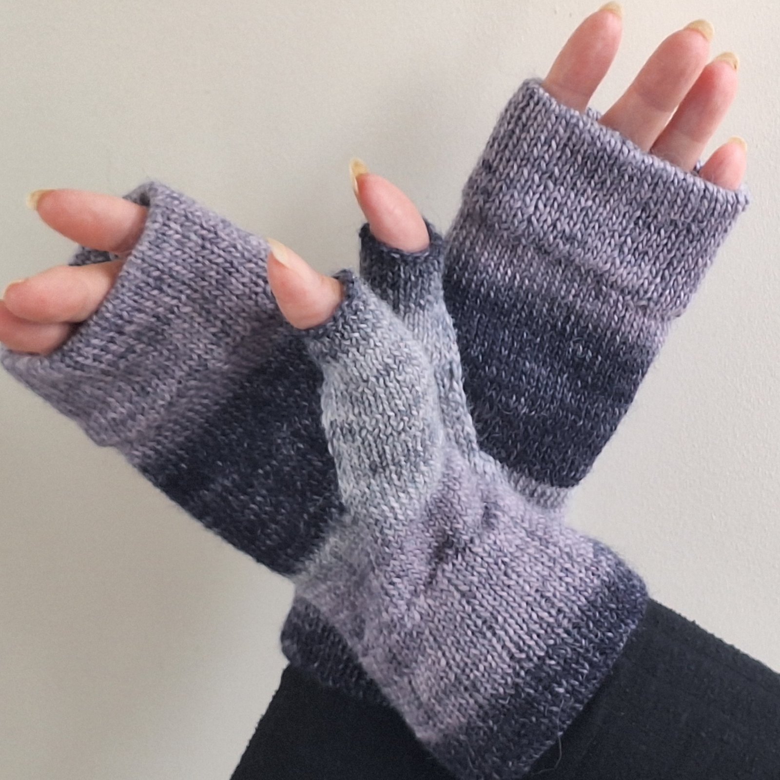 Handmade 100% Alpaca Wristwarmers - Hearth & Heather | Deep Navy & Soft Grey Mauve - Image 2