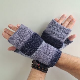 Handmade 100% Alpaca Wristwarmers - Hearth & Heather | Deep Navy & Soft Grey Mauve