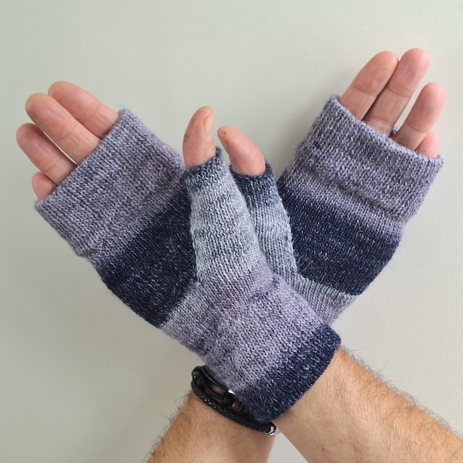 Handmade 100% Alpaca Wristwarmers - Hearth & Heather | Deep Navy & Soft Grey Mauve - Image 3
