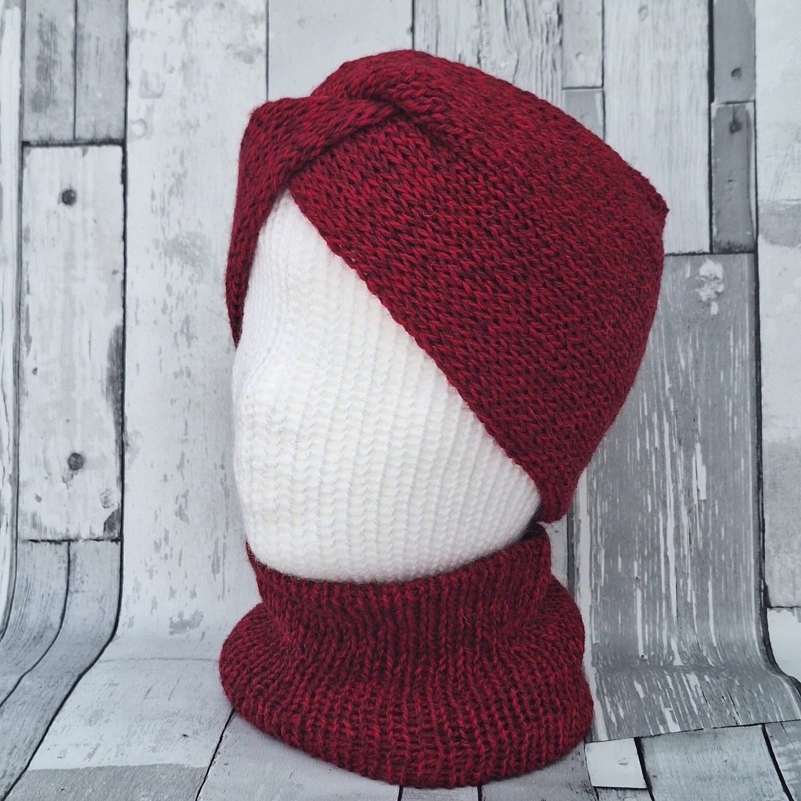 Handmade Wool Blend Headwarmer & Neckwarmer | Wild Cherry - Image 5