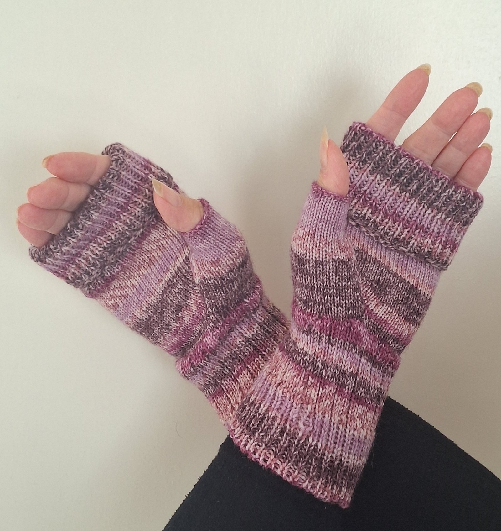 Handmade Colourful Wristwarmers – Heather Plum | Mauve & Grey - Image 2