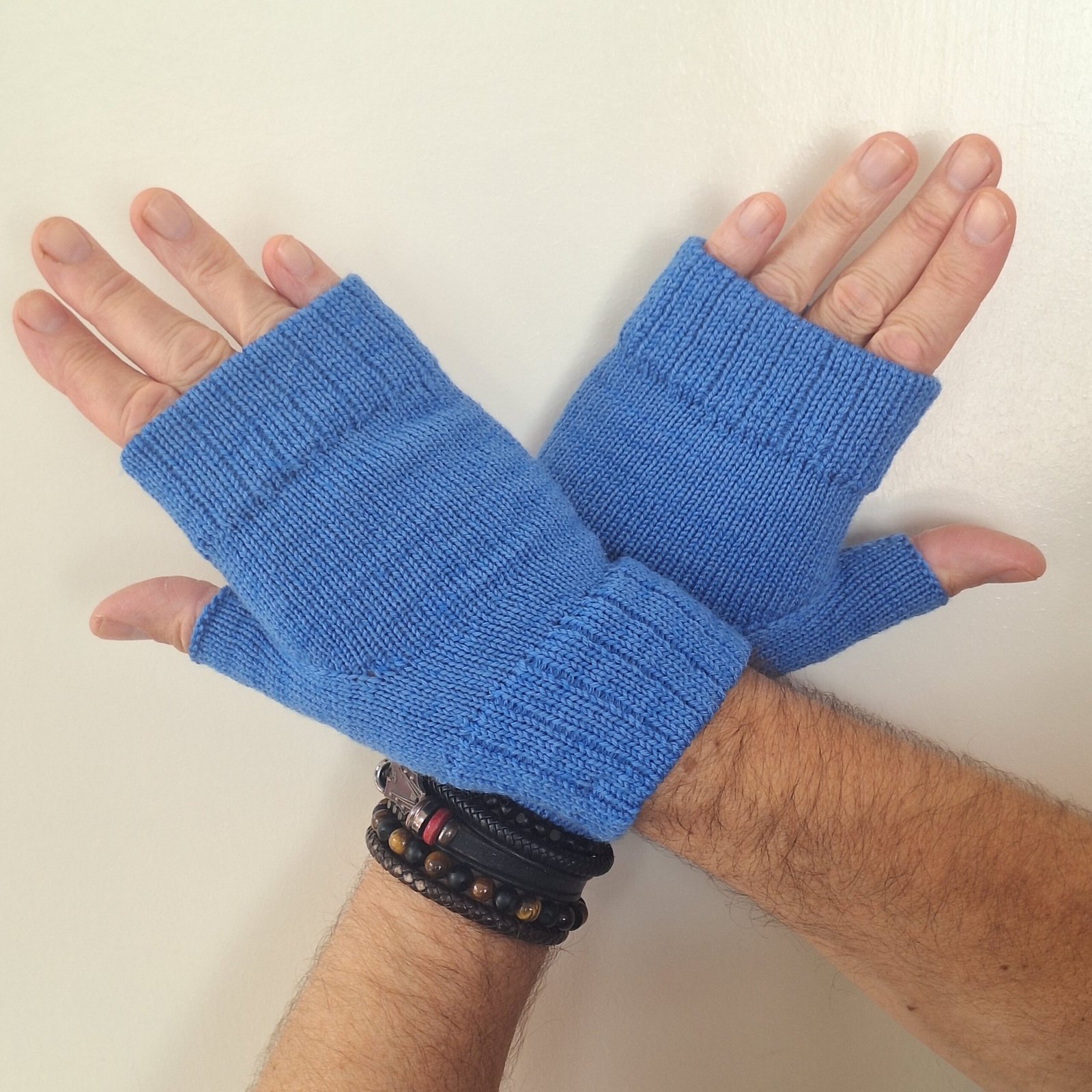 Handmade 100% Merino Wristwarmers – Cornflower Blue - Image 4