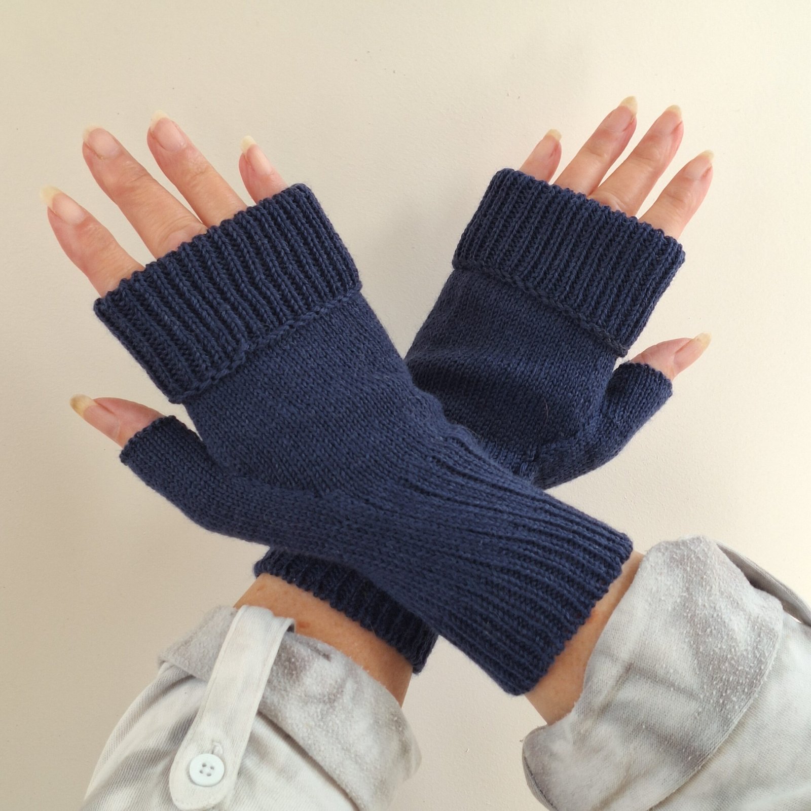 Handmade Knitted Wristwarmers – Solid Navy - Image 2