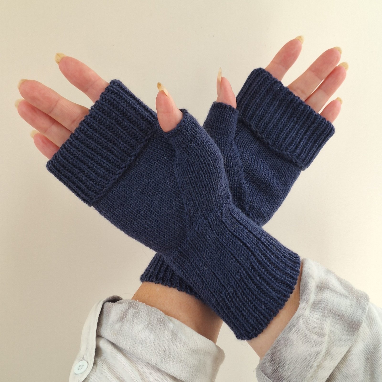 Handmade Knitted Wristwarmers – Solid Navy - Image 3