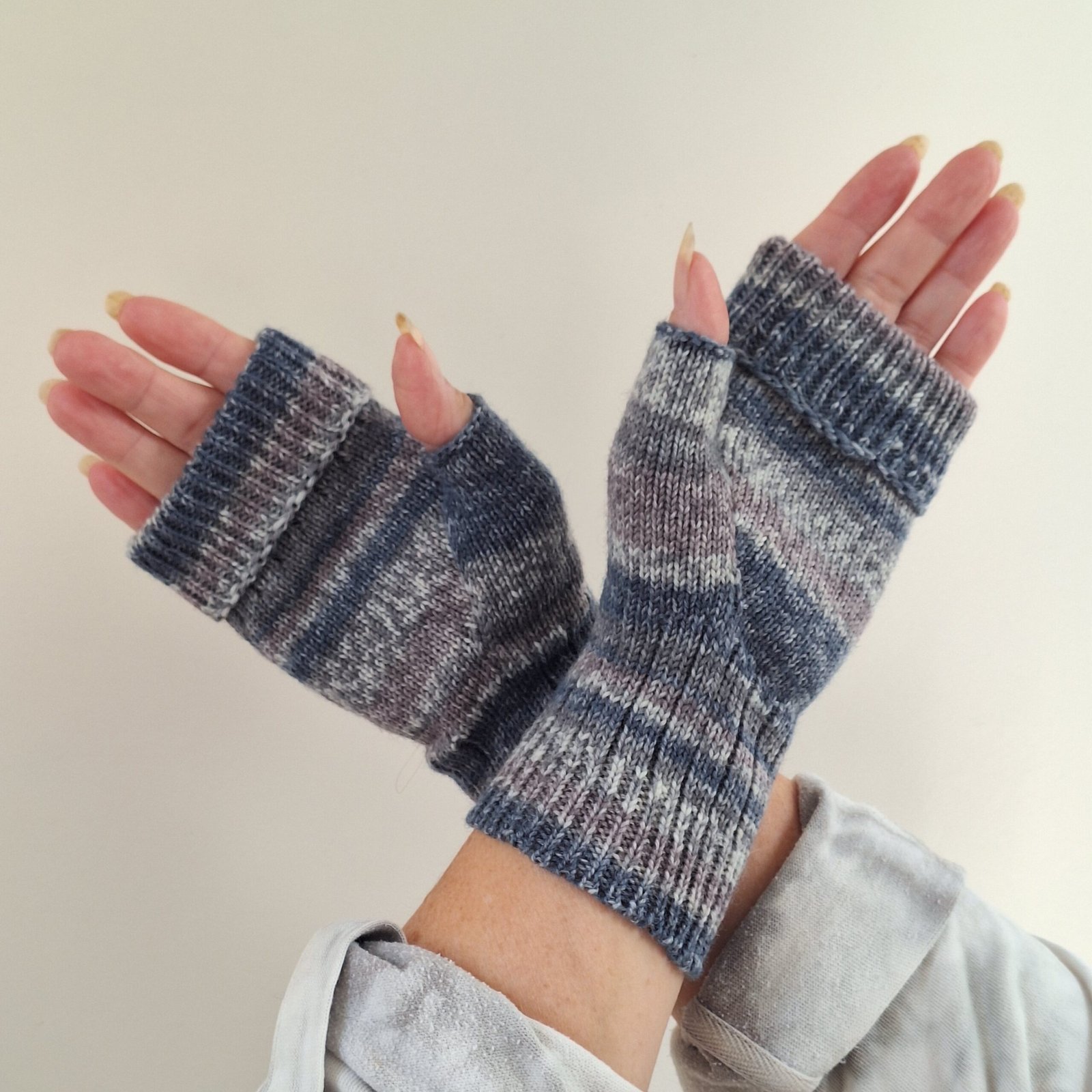 Handmade Knitted Wristwarmers – Slate | Blue, Grey & Mauve - Image 2