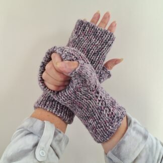 Handmade Knitted Wristwarmers – Heather Rose | Pink, Grey & Mauve
