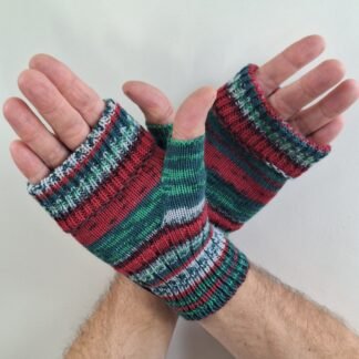 Handmade Knitted Wristwarmers – Christmas Cheer | Red, Green & Blue