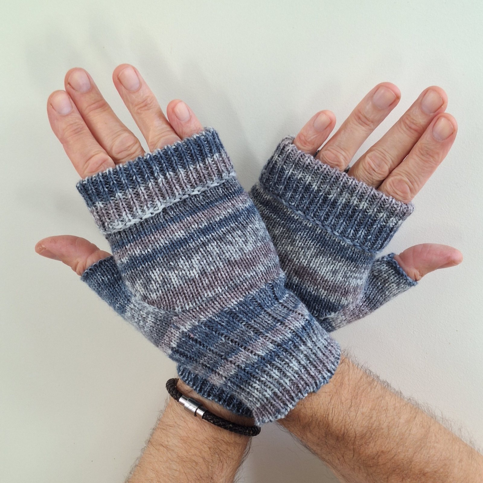 Handmade Knitted Wristwarmers – Slate | Blue, Grey & Mauve - Image 5