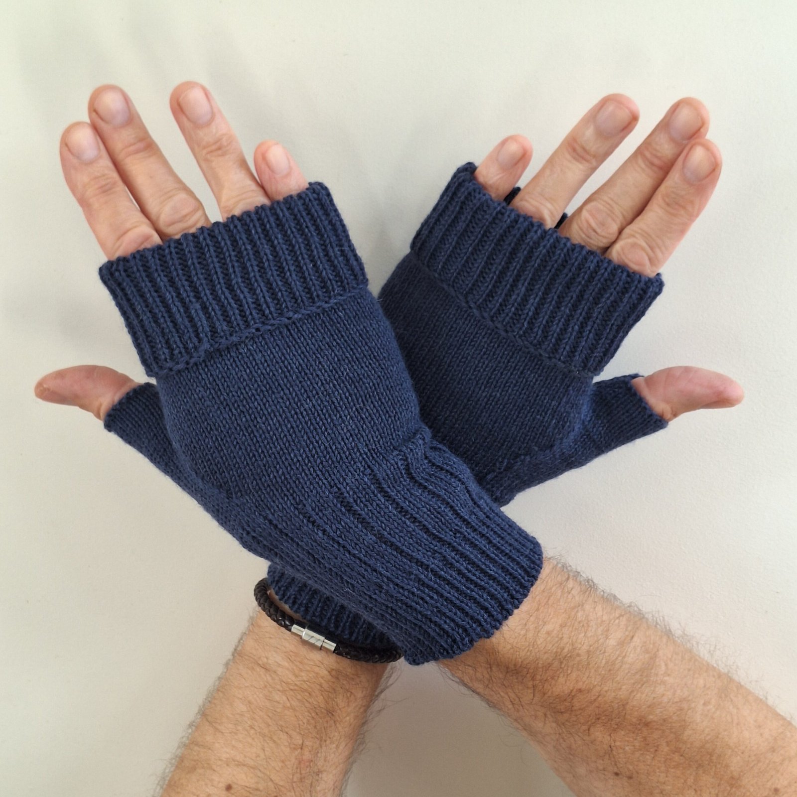 Handmade Knitted Wristwarmers – Solid Navy - Image 5