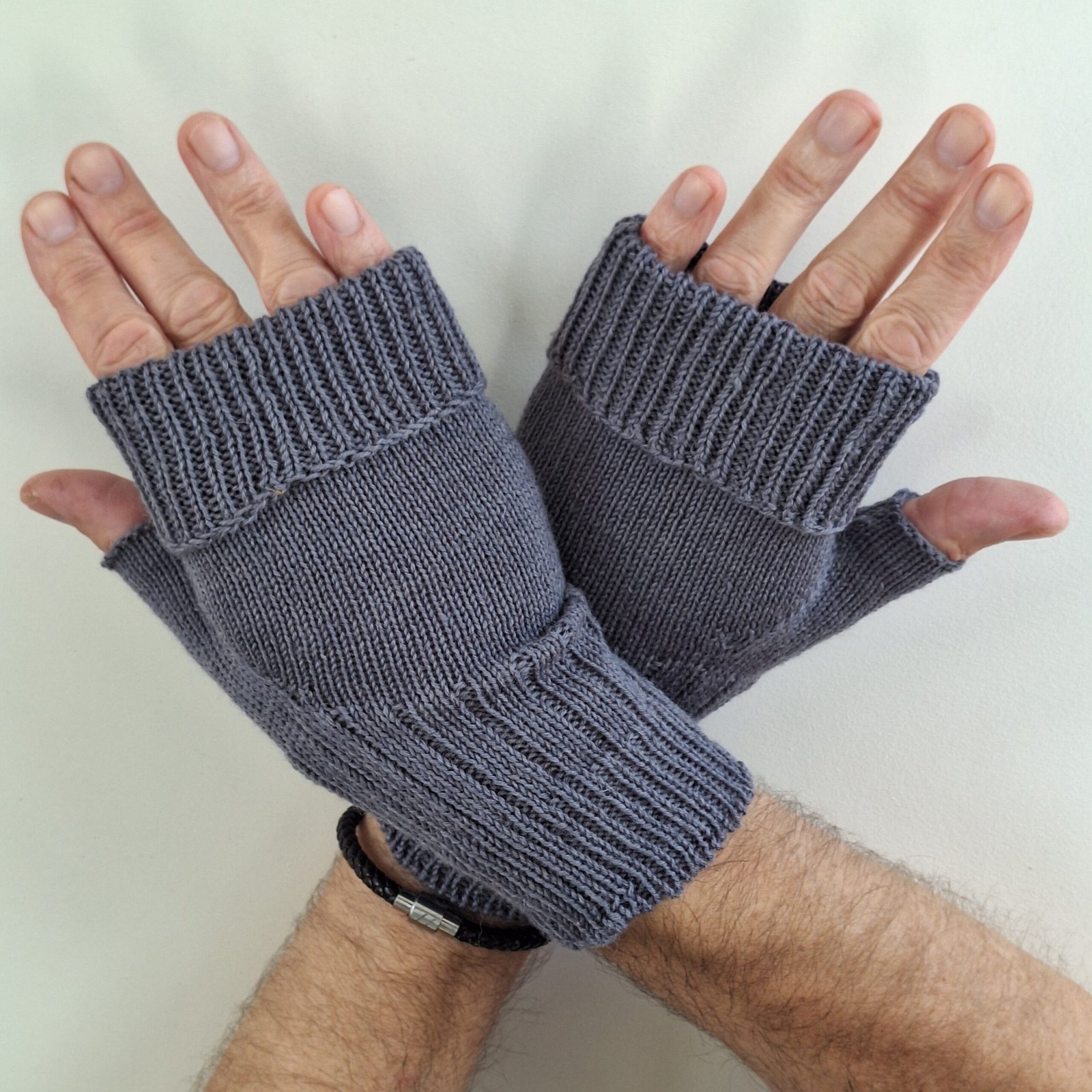 Handmade Knitted Wristwarmers – Solid Grey - Image 3