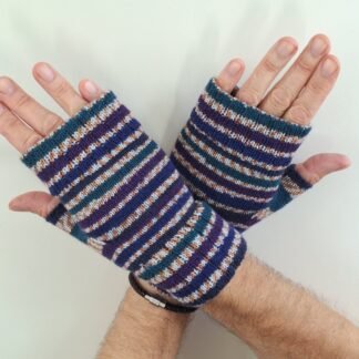 Handmade Knitted Wristwarmers – Starling | Blue, Purple & Teal