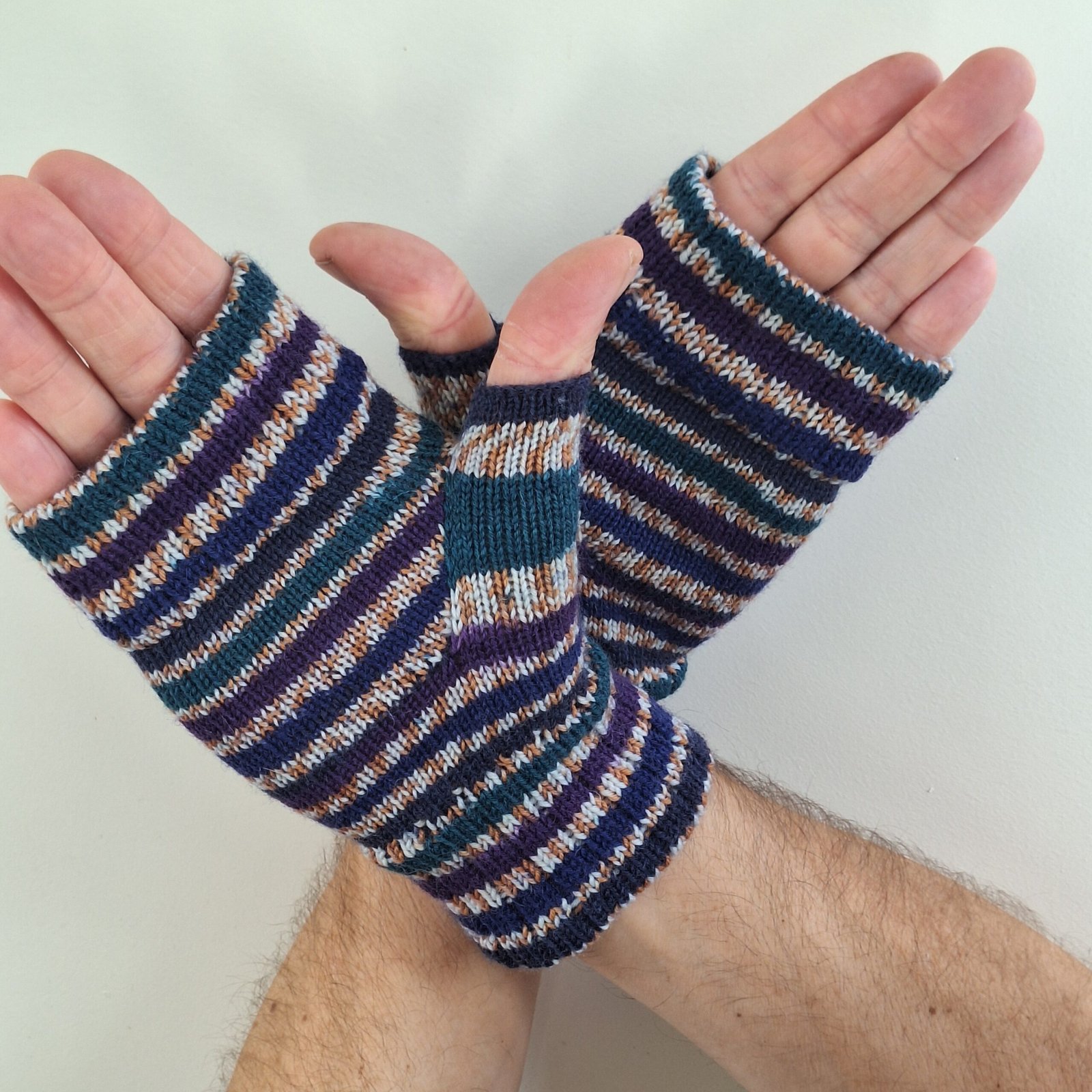 Handmade Knitted Wristwarmers – Starling | Blue, Purple & Teal - Image 5