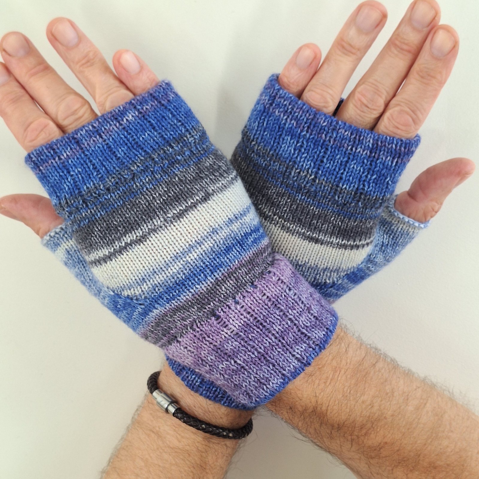 Handmade Knitted Wristwarmers – Blueberry Slate | Blue, Grey & Lilac - Image 2