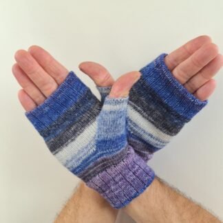 Handmade Knitted Wristwarmers – Blueberry Slate | Blue, Grey & Lilac