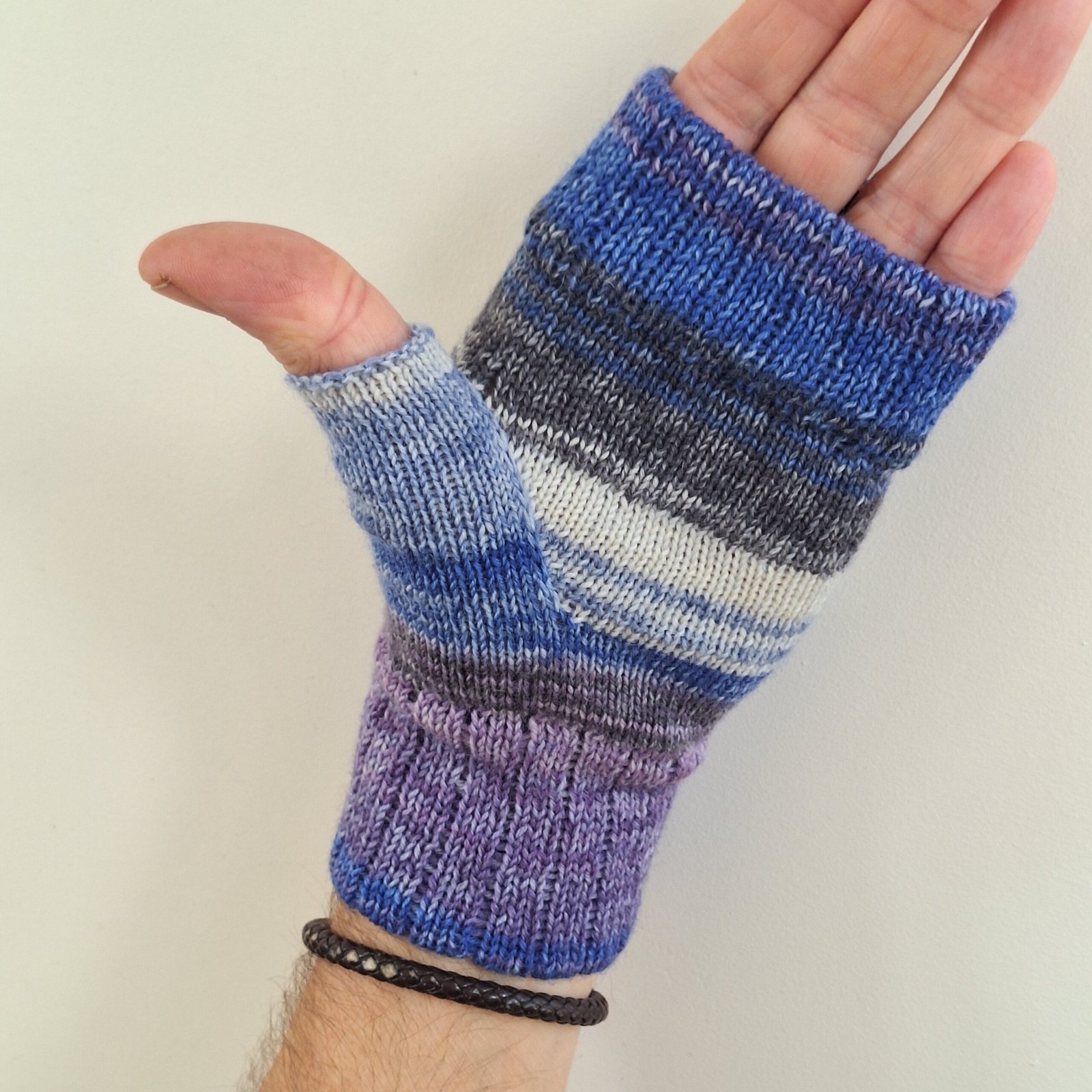 Handmade Knitted Wristwarmers – Blueberry Slate | Blue, Grey & Lilac - Image 5