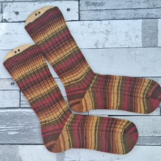 Handmade Knitted Wool Socks – Autumn Leaves | Rust, Mustard, Olive & Berry | Size 6-7