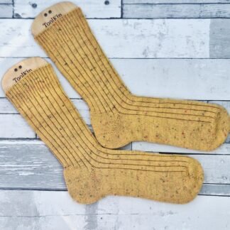 Handmade Knitted Wool Socks – Mustard Tweed | Size 7-8