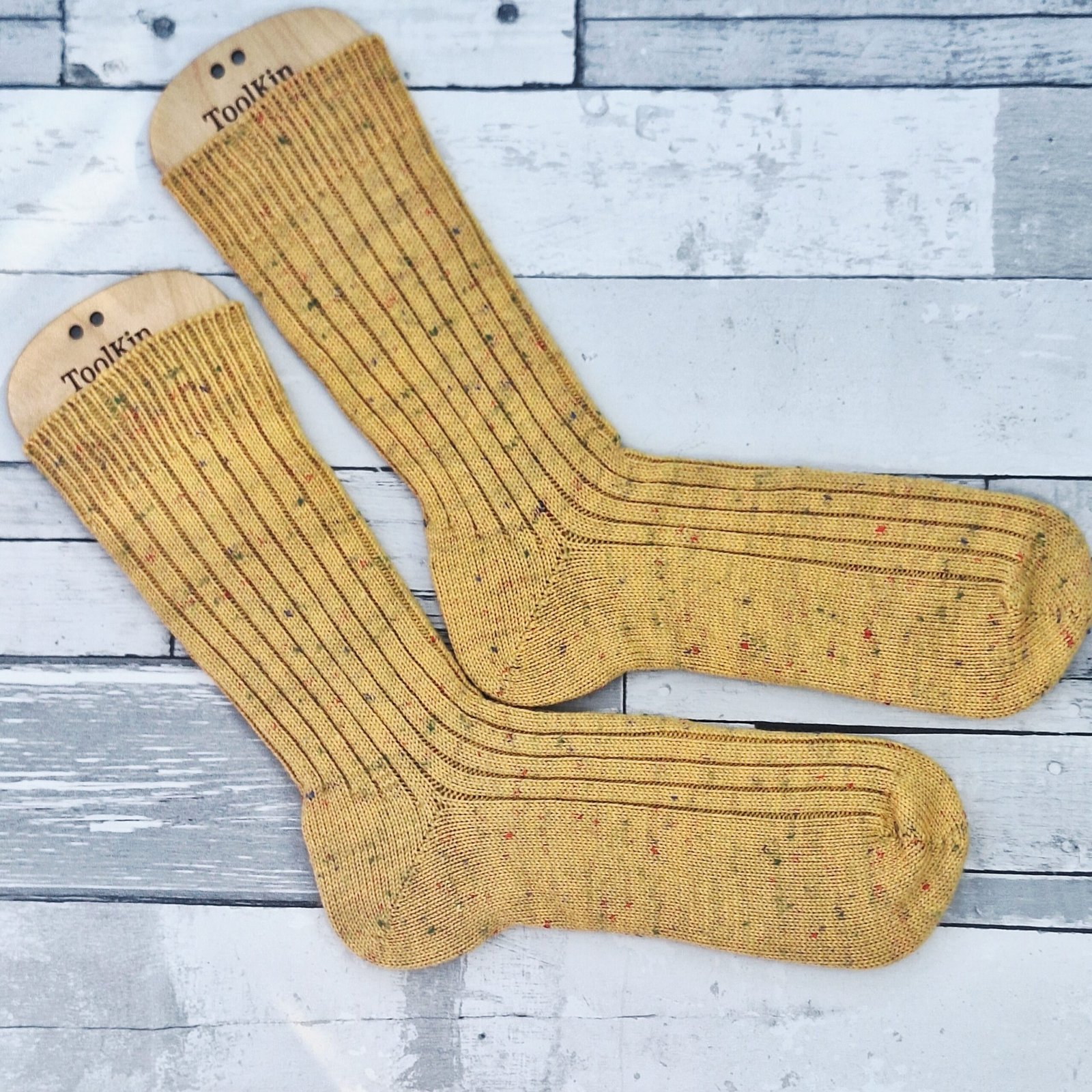 Handmade Knitted Wool Socks – Mustard Tweed | Size 7-8